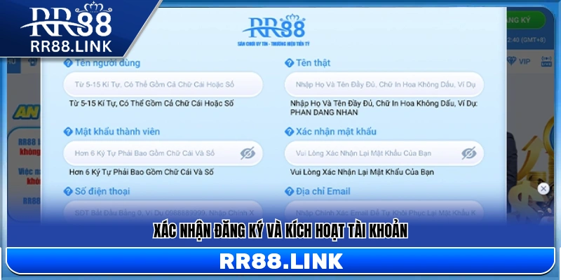 Hoàn tất xác nhận và kích hoạt tài khoản